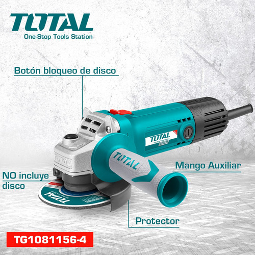 Imagen 3 de 6 de Amoladora Angular 800w Total Para Disco 115mm