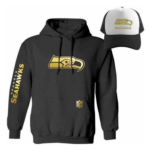 Kit Sudadera + Gorra Estilo Seattle Seahawks Nfl Gold