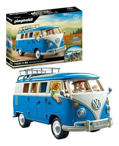 Set De Juego Playmobil Vw T1 Camping Bus Azul 78 Piezas