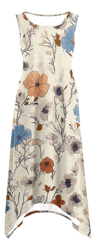 Vestido Casual Sin Mangas Con Cuello Redondo Estampado Sin M