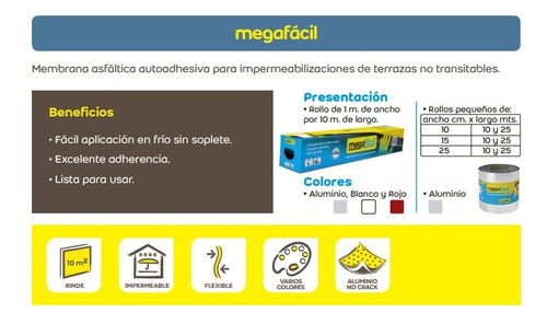 Membrana Autoadhesiva Megafacil Rollo 1 X 10 Metros Blanco