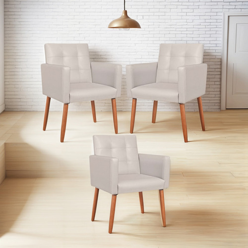 3 Poltronas Decorativa Para Sala De Estar Corino Resistente Estrutura Da Cadeira Bege Desenho Do Tecido Tecido Corano