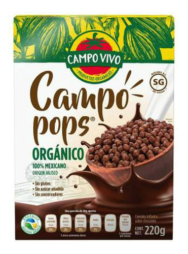 Cereal Campo Vivo Campo Pops Orgánico Sabor Chocolate 220 Gr