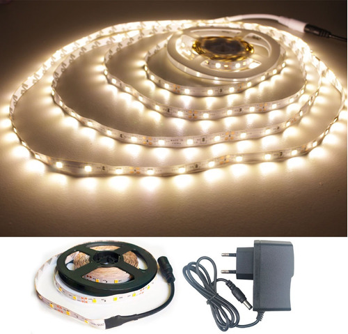 Fita Led Amarela 3528 Quente 5m 300 Led 12v Fonte E Dimmer Cor da luz Branco-quente 110V/220V