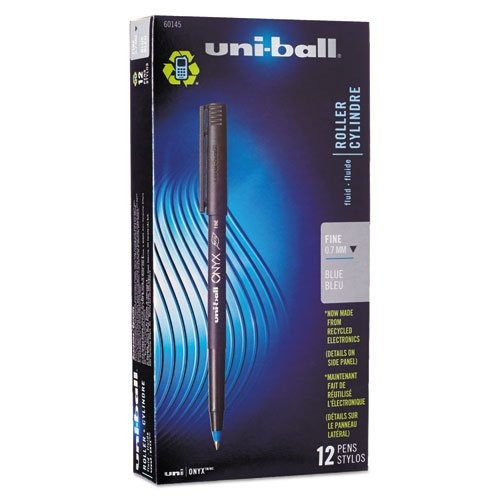 Uniball Onyx Rolling Ball Pen.7mm, Tinta Azul, Paquete De 12