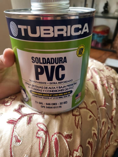 Pega Soldadura Líquida Pvc Baja Y Alta Presión 1/4 Galon
