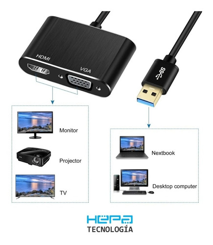 Adaptador Usb 3.0 A Hdmi / Vga, 2 En 1 Nuevo