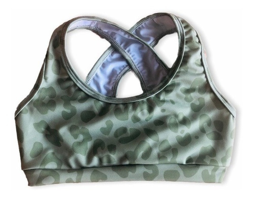 Imagen 3 de 6 de Top Deportivo Espalda Cruzada Lycra Print Military Bchic