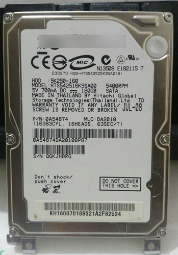 Imagen 1 de 2 de Disco Duro Hitachi 160 Gb