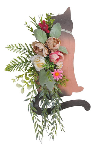 Cartel De Madera Para Puerta De Gato, Corona De Flores