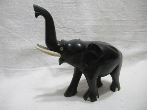 Figura Decorativa Elefante Madera Ébano Tallado A Mano 11 Cm