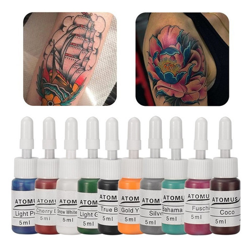 Kit Tintas Profesional Para Tatuar Tatuajes 5ml 10 Colores