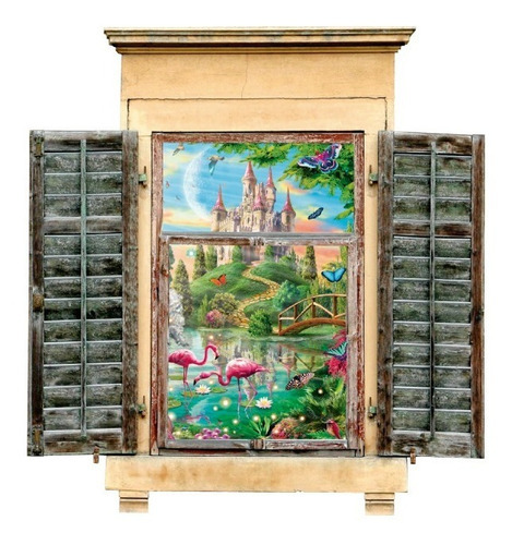 Vinilo Decorativo, Ventana Castillo Princesas, Sticker Color Multicolor