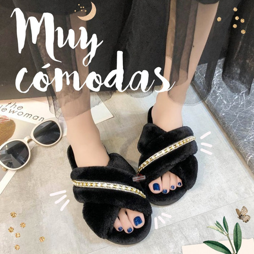 Imagen 6 de 9 de Pantuflas Sandalia Dama Peluche Suave Cruzadas Comodas Felpa