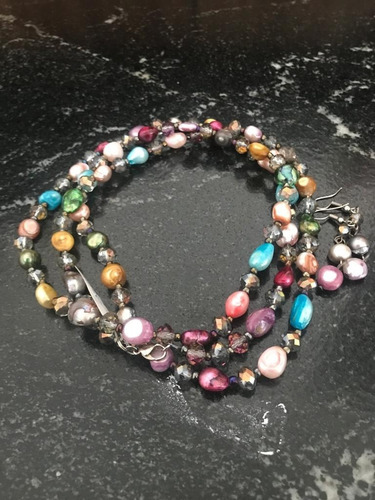 Collar Artesanal De Perlas Variadas Rosa Claro