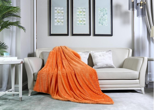 Frazada Flannel Edredón Acolchado - Corderito Al Tono Queen Color Naranja Diseño De La Tela Frazada Flannel Con Corderito Al Tono