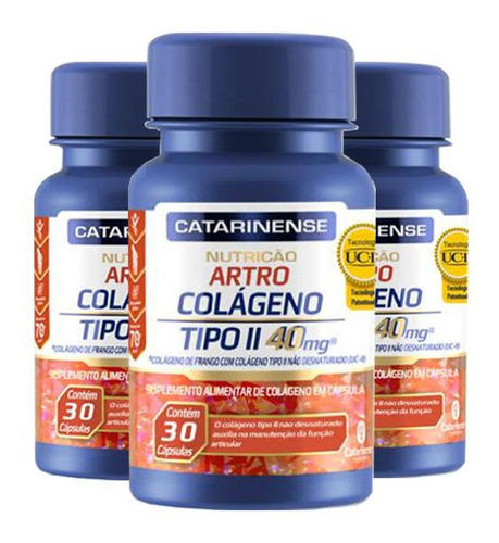 Kit 3 Colágeno Tipo 2 40mg Uc-ll Catarinense 30 Cápsulas