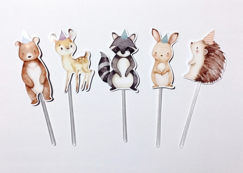 Pack X15 Toppers Para Cupcakes Muffins Animales Del Bosque