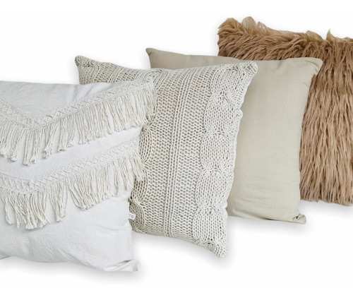 Almohadones Decorativos Tusor Estilo Nordico Boho Pack De 4