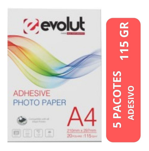 Kit Papel Fotográfico 115g Adesivo Glossy A4 100 Folhas