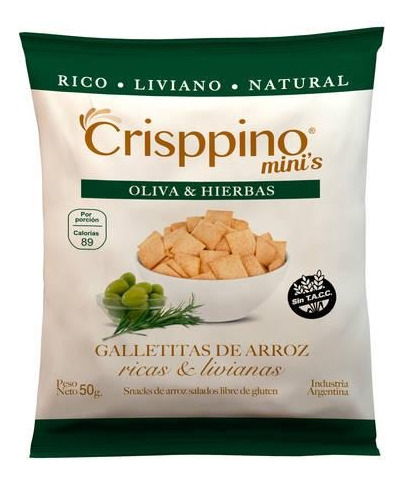 Crisppino Mini´s Galletitas De Arroz Oliva Y Hierbas 50 Gr