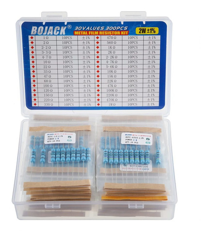 Kit De Resistencias Bojack, 300 Piezas, 30 Valores, 2 Watts