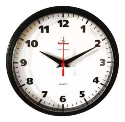 Relógio Parede Tradicional Atacado Borda Preta 24cm Cor da estrutura Preto Cor do fundo Branco