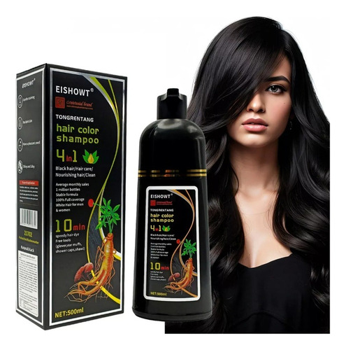 Champü Tinte 4 En 1 Eishowt 500 Ml Cubre Canas Negro 10 Pzas