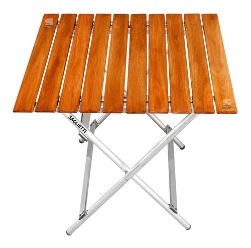 Imagen 1 de 10 de Mesa Plegable Aluminio Madera 75x66 Balcon Jardin Camping