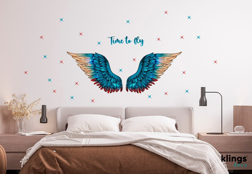 Imagen 1 de 4 de Vinilo Decorativo Alas Azul Graffiti Angel Fotografia Frase