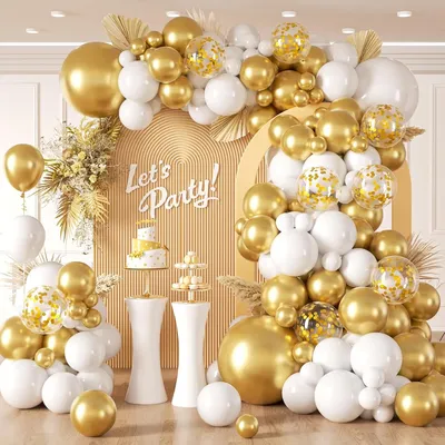 Kit De Balão De Ouro Branco, Balão Metalizado,decoração86pcs Dourado E Branco