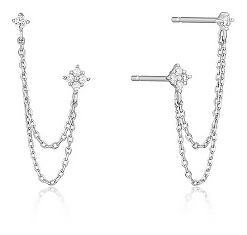 Glahorse Aretes De Plata De Ley 925 Con Cuatro Circonitas P.