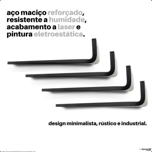 25cm - Mão Francesa Cantoneira Preta Reforçada - Rio Design99 - Ferro Aço Suporte Para Prateleira Resistente Industrial Prateleira Madeira Bancada Estante Triangular S48