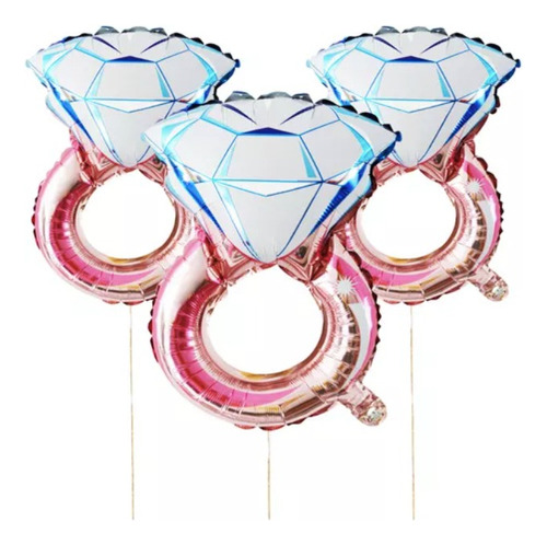 12 Globos Anillo Compromiso Papel Metalizado Boda Despedida Color Blanco con Rosa Anillos