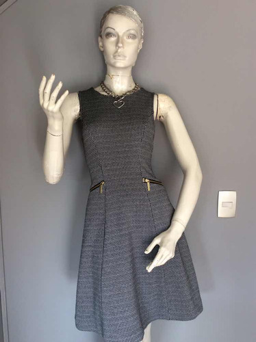 Po Vestido Negro Con Gris De Patrón, Ann Taylor, Talla 2/s.