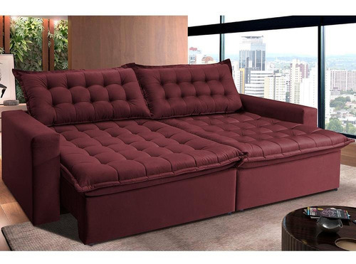 Sofá Retrátil Reclinável e Cama 2,95m Cama inBox Flex Suede Velusoft Vinho