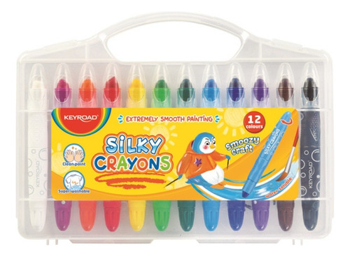 12 Crayones De Gel Escolares Lavables Con Estuche Plástico