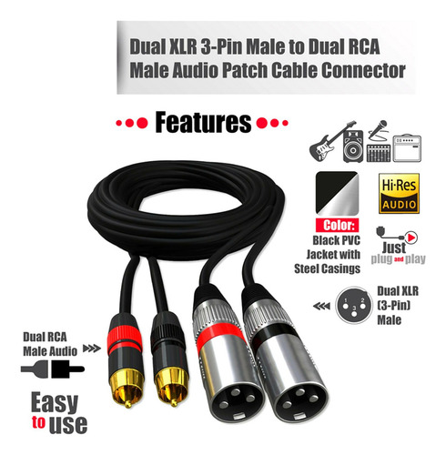 Cable Rca A Xlr Conexión De Audio Estéreo 2 Rca Macho A 1m