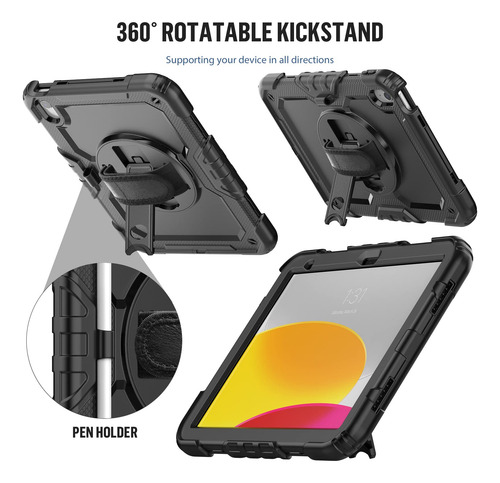 Funda Negra Complet Para iPad A16 11/10 Gen + Protector