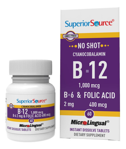 Superior Source Vitamina B-12 B6 Ácido Fólico 60 Tabletas