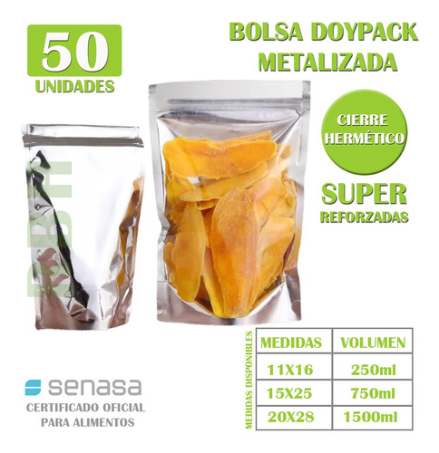 Bolsa Doypack 15x25 Cierre Hermetico Zipper Metalizado X50u