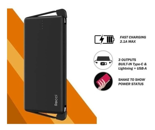 Recci Rf-10000 Fashion Wired Power Bank 10000mah 1 Usb Port