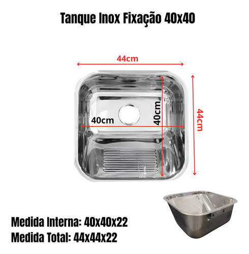 Tanque Inox Para Fixação Em Parede 40x40 Alto Brilho
