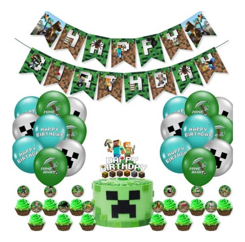Set 20 Globos Látex Pixel Mina Letrero Fiesta Y Decoración