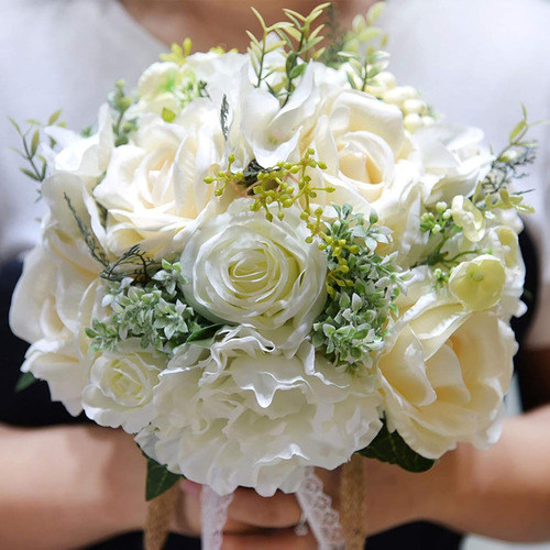 Ramo Ramillete De Boda Blanco Flores Mixtas De Aspecto Real Ivory Bouquet