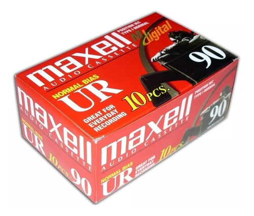 Fita Cassete K-7 Maxell Ur90 Audio Cassete Caixa C/10 Fitas