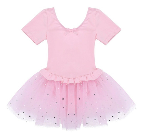 Imagem 4 de 6 de Vestido Bailarina Infantil Balé Manga Curta Saia Tutu Brilho