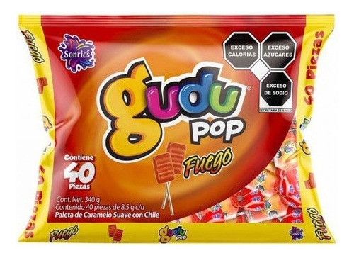 Sonrics Paleta Gudu Pop Fuego Suave Con Chile Dulce 40 Pz