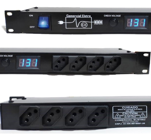 Imagem 5 de 10 de Regua De Ac Profissional Padrão Rack 12 Tomadas 10a Led Azul