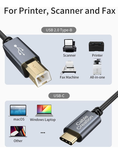 Cable De Impresora Usb B A Usb C De 10 Pies, Creacion De ...